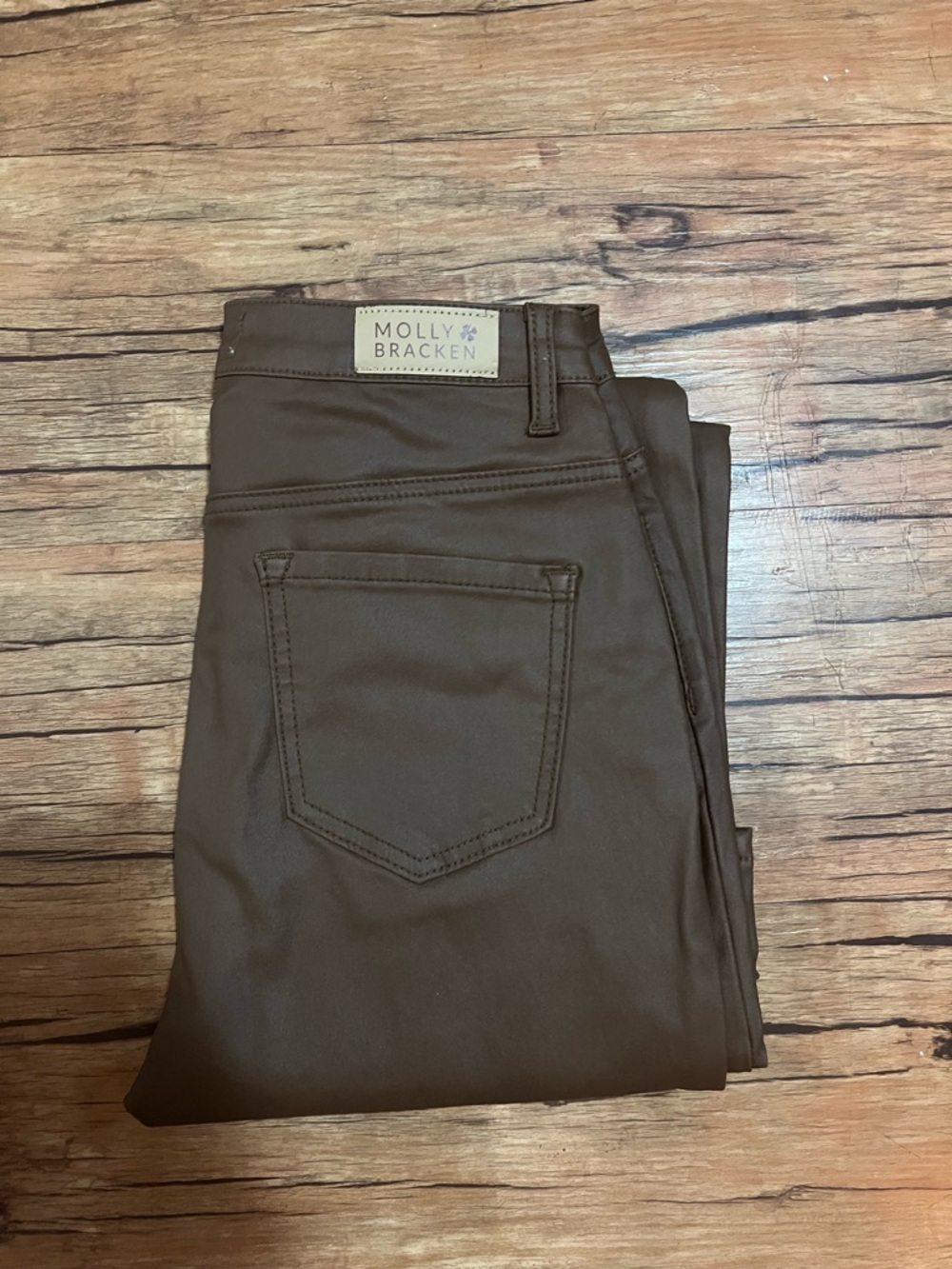 Molly Bracken Cognac Pleather Pants - Picture 4 of 6